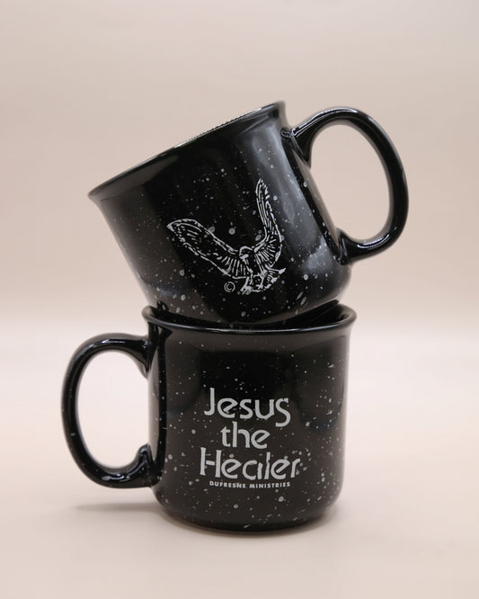 Vintage "Jesus The Healer" Logo Campfire Mug Black